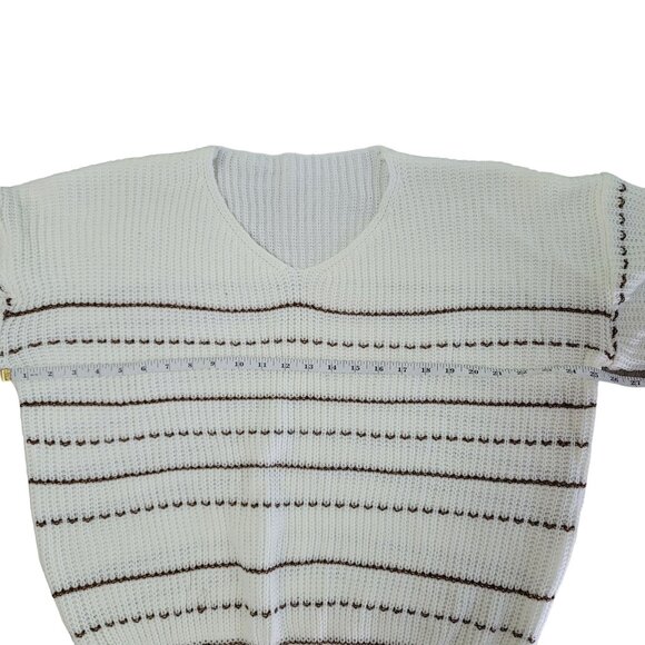 Vintage Cream & Brown Striped Knit Sweater metalic gold stripes size Medium - Picture 5 of 8